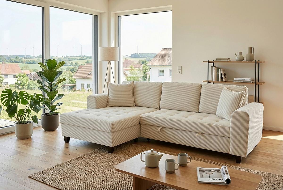 Ecksofa Moritz Creme S: ca. 155x265 cm - Creme, Trend, Textil (155/265cm)