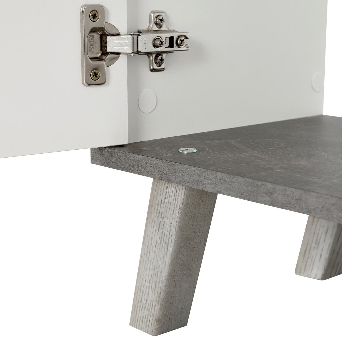 Hochschrank mit Echtholzfüßen Turin B: 40 cm Weiß/Beton - Weiß/Grau, MODERN, Holzwerkstoff (40/195/30cm)