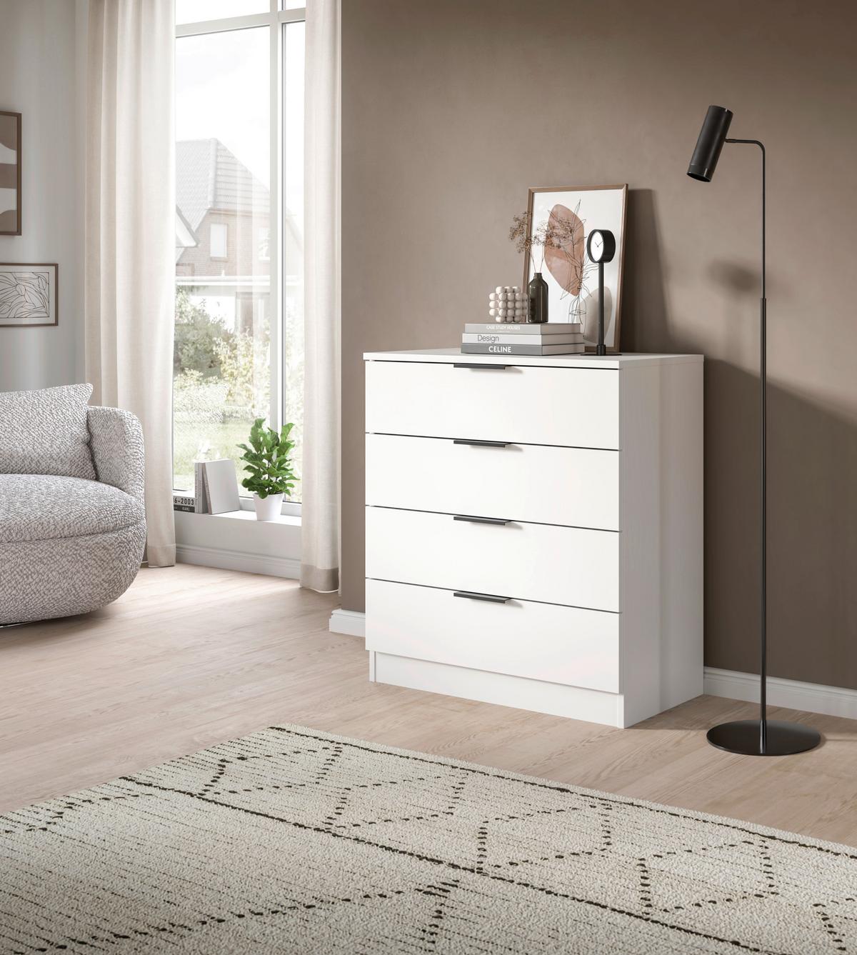 Kommode Kopenhagen, Weiß B: 74 Cm - Schwarz/Weiß, Design, Holzwerkstoff (74/80/35cm) - Livetastic