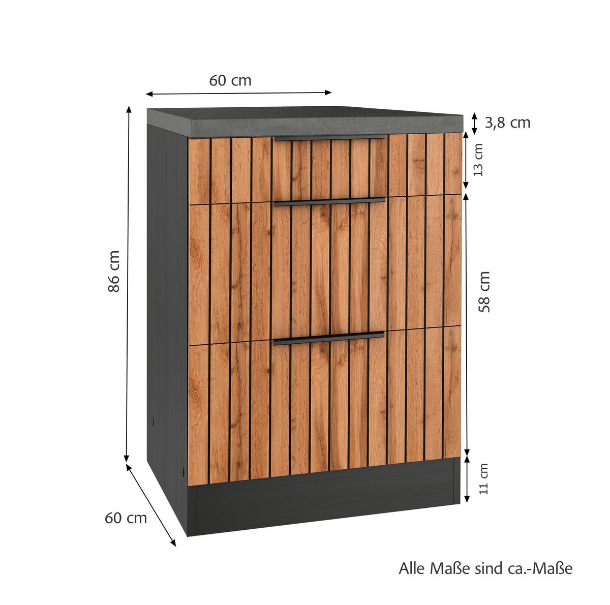 Schubkastenunterschrank Liverpool Graphit/eiche B:60cm - Schieferfarben/Eiche Wotan, Basics, Holzwerkstoff (60/86/60cm) - Held