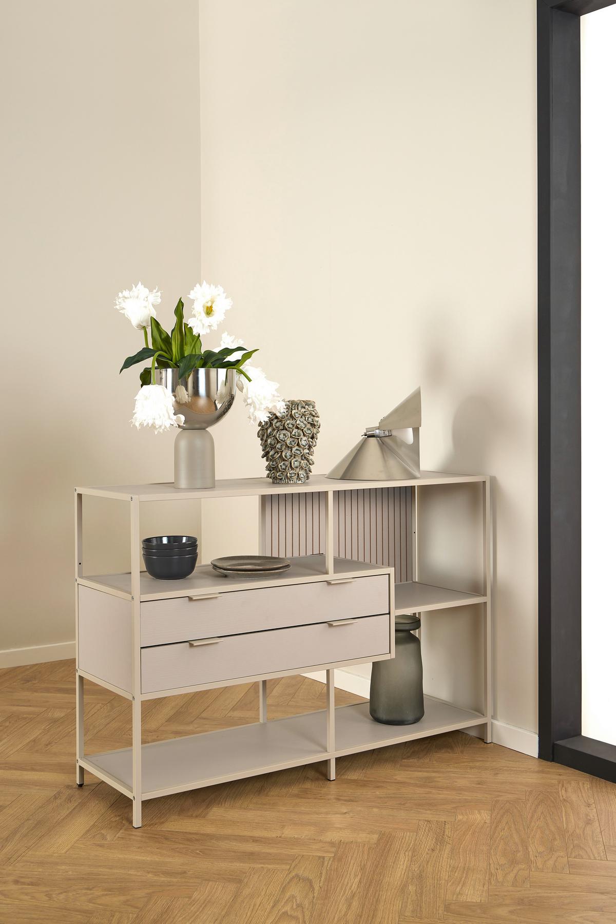REGÁL SEAFORD - šedá/kašmírová, Moderní, kov/kompozitní dřevo (114/78/35cm)
