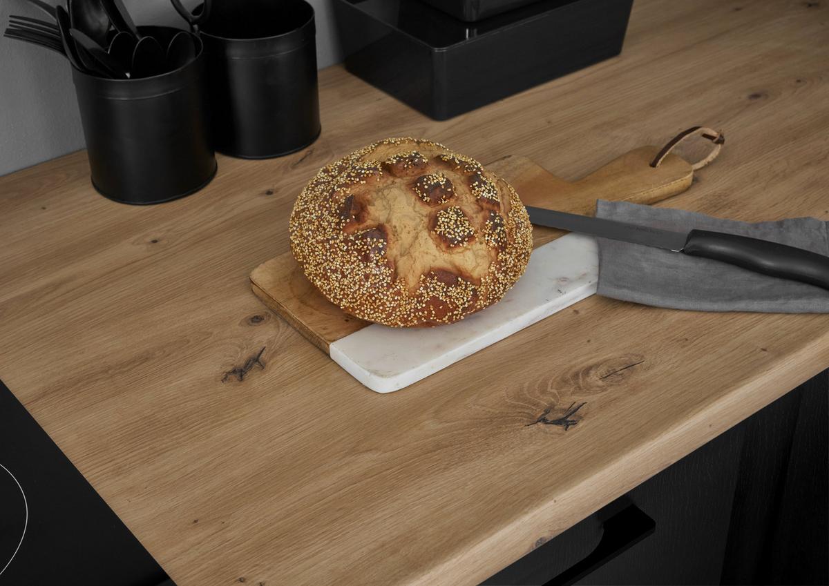 Kuchyňská linka TURIN bez spotřebičů, šíŕka 220 cm - černá/dub artisan, Moderní, kov/kompozitní dřevo (220cm)