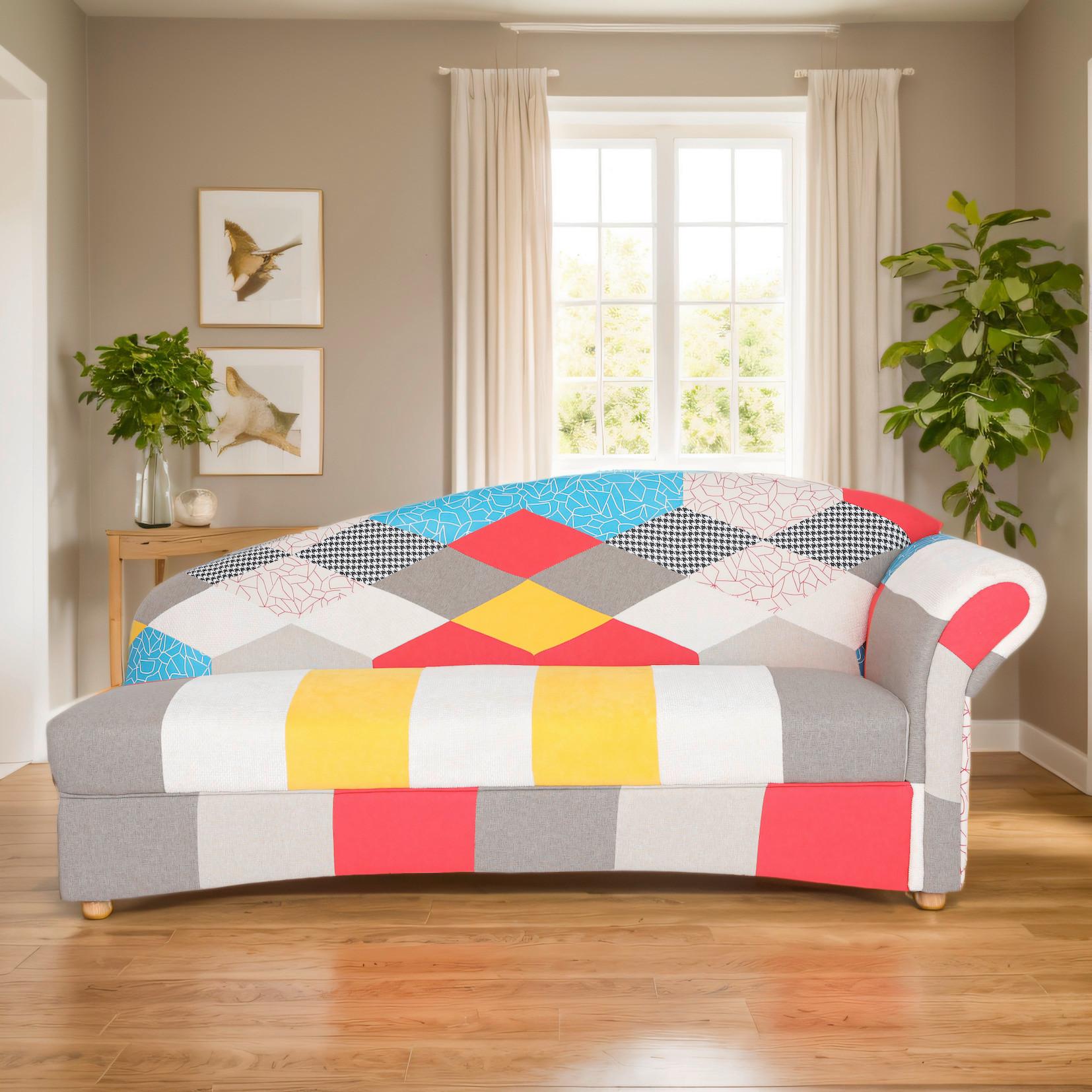 3-Sitzer Loretta ca.193x83x85 cm, Armlehne rechts - Hellbraun/Multicolor, Basics, Holz/Textil (193/83/85cm)