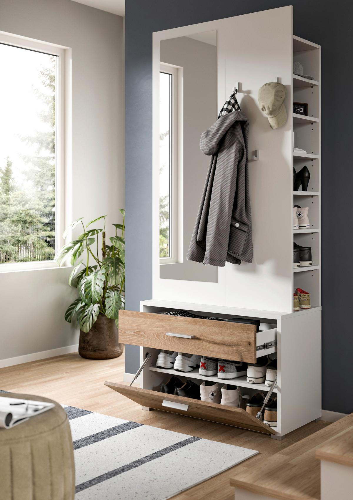 GARDEROBE Polo Weiß/Eiche dunkel B: 80cm - Eiche dunkel/Weiß, Design, Holzwerkstoff (80/190/38cm) - Livetastic