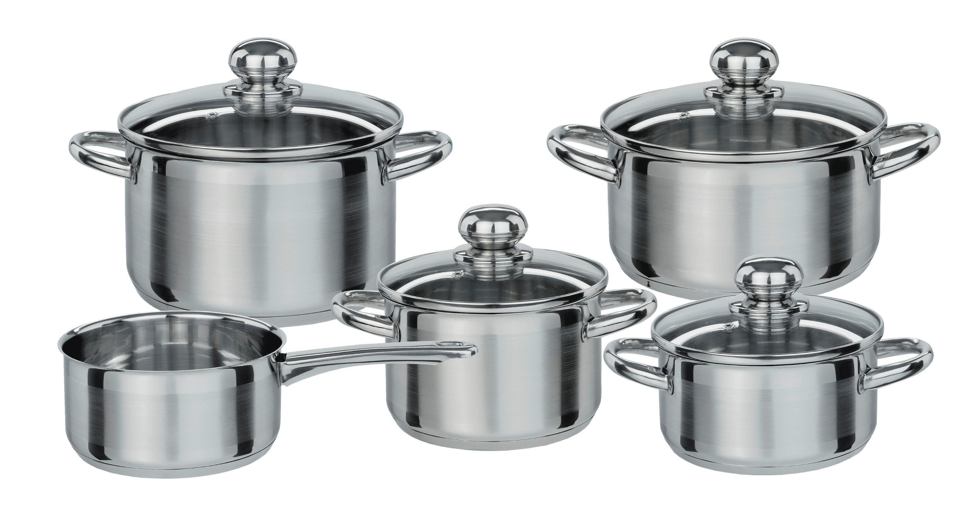 Kochtopfset Edelstahl, 5-teilig - Klar/Edelstahlfarben, Basics, Glas/Metall - GSW