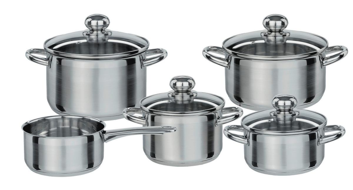 Kochtopfset Edelstahl, 5-teilig - Klar/Edelstahlfarben, Basics, Glas/Metall - GSW