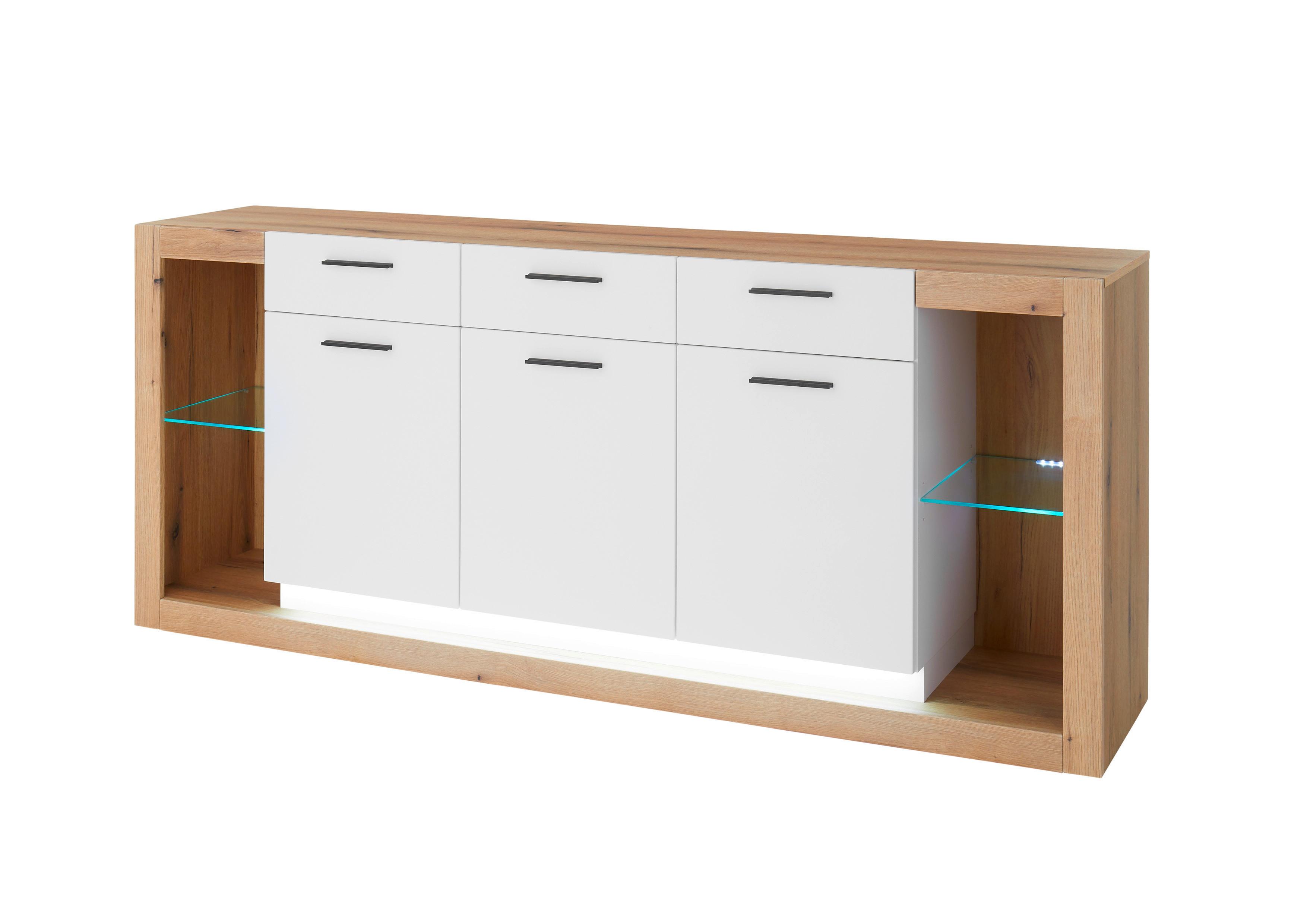 Sideboard Brixen Weiß/Eichefarben B: 198cm - Eichefarben/Weiß, Design, Glas/Holzwerkstoff (198/83/43cm) - MID.YOU