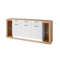 Sideboard Brixen Weiß/Eichefarben B: 198cm - Eichefarben/Weiß, Design, Glas/Holzwerkstoff (198/83/43cm) - MID.YOU