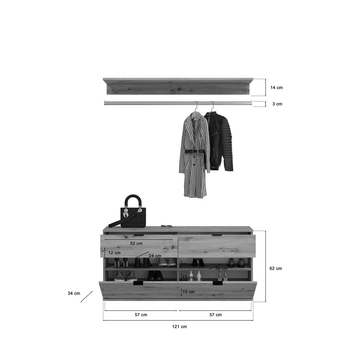 Garderobe Projekt X 3-teilig Weiß/eiche Artisan B: 212 Cm - KONVENTIONELL, Holzwerkstoff (212/193/34cm) - MID.YOU