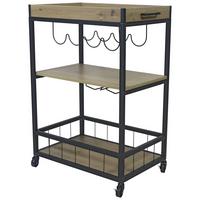 Servírovací vozík GRAZ - černá/přírodní barvy, Moderní, kov/kompozitní dřevo (67/88/39,5cm)