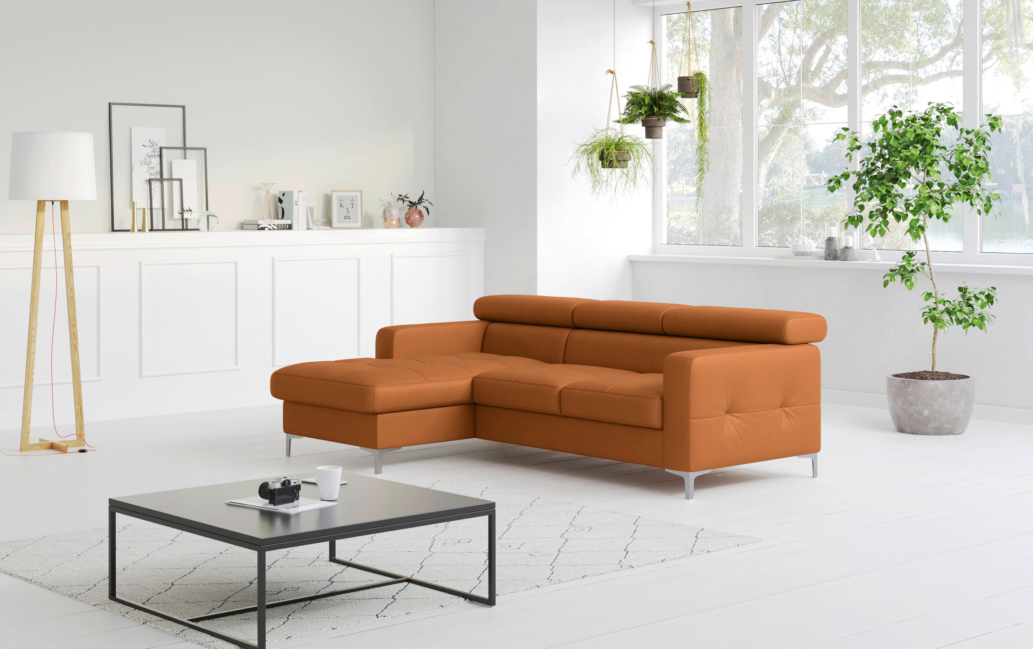 Ecksofa mit Schlaffunktion Sammy Gelb Leder - Chromfarben/Gelb, Design, Leder (168/227cm) - Livetastic