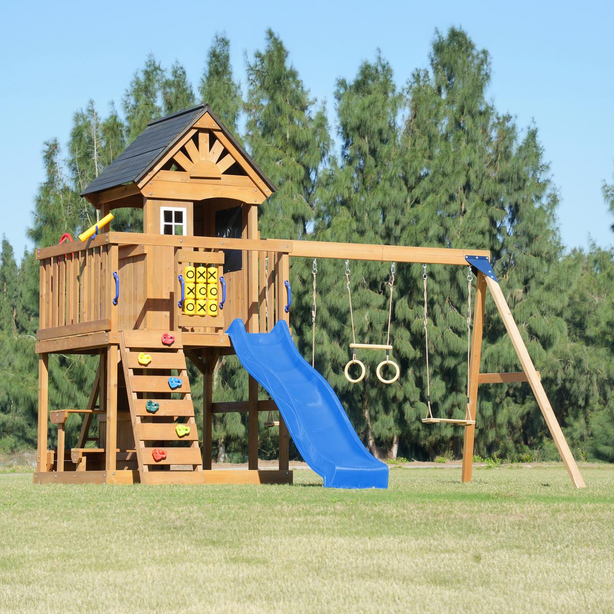 Spielturm mit Rutsche Blau - Blau/Anthrazit, Basics, Holz/Kunststoff (435/410/305cm) - Ambia Garden