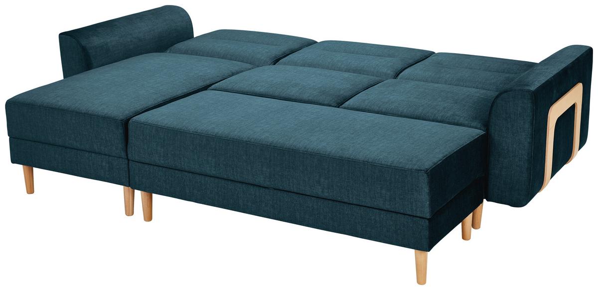 Hocker Freda Mit Stauraum Velours Blau H: 48 Cm - Blau/Naturfarben, MODERN, Textil (135/48/57cm) - Max Winzer