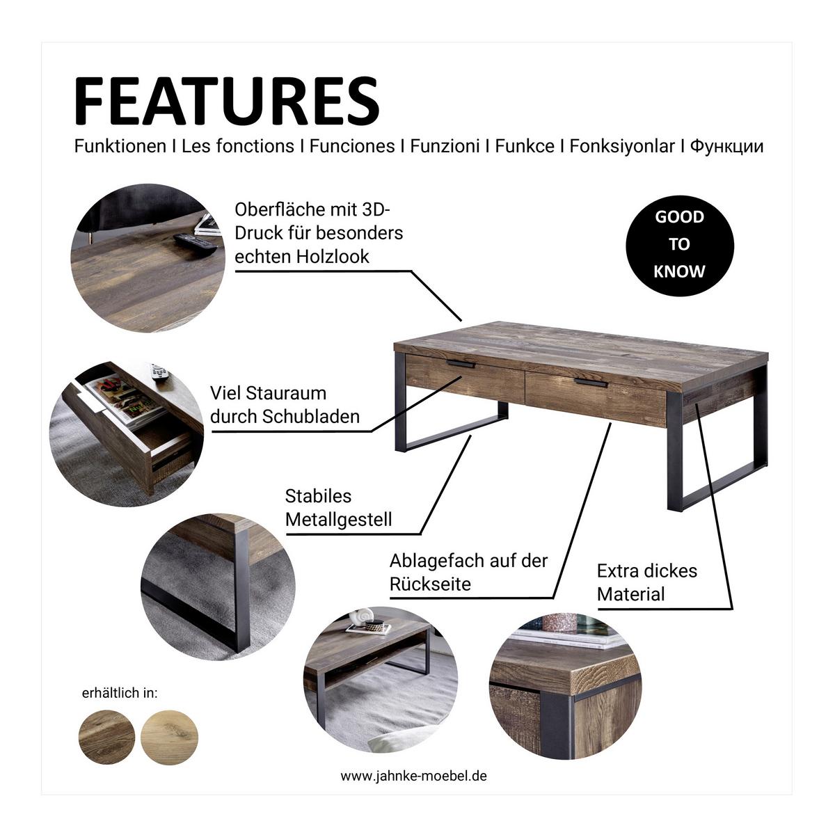 Couchtisch Loop Coffee - Eichefarben/Anthrazit, KONVENTIONELL, Holzwerkstoff/Metall (118/59/40cm) - Livetastic