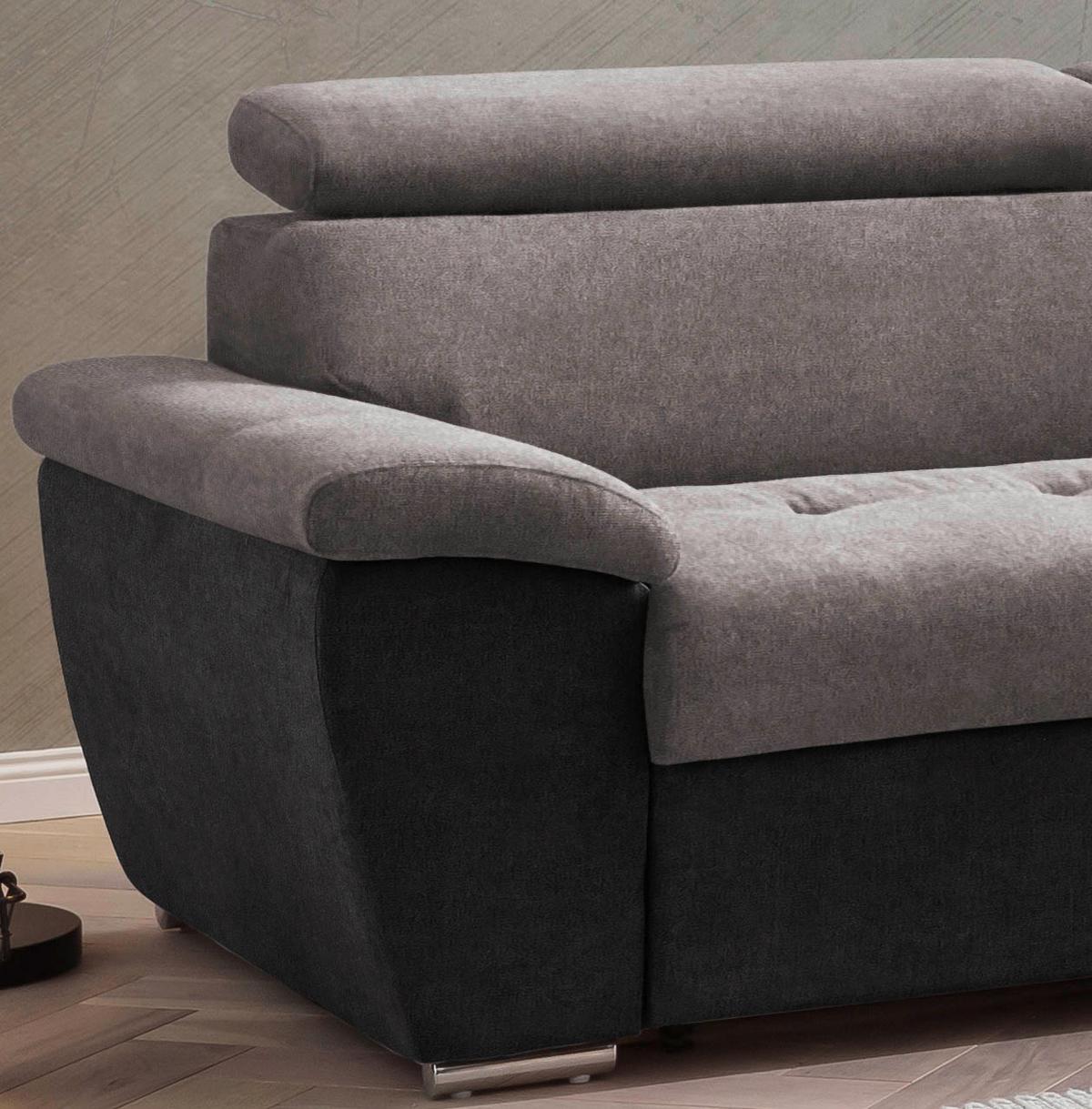 Ecksofa Mit Schlaffunktion Antero Und Bettkasten Grau - Chromfarben/Schwarz, Design, Textil (262/216cm) - Livetastic