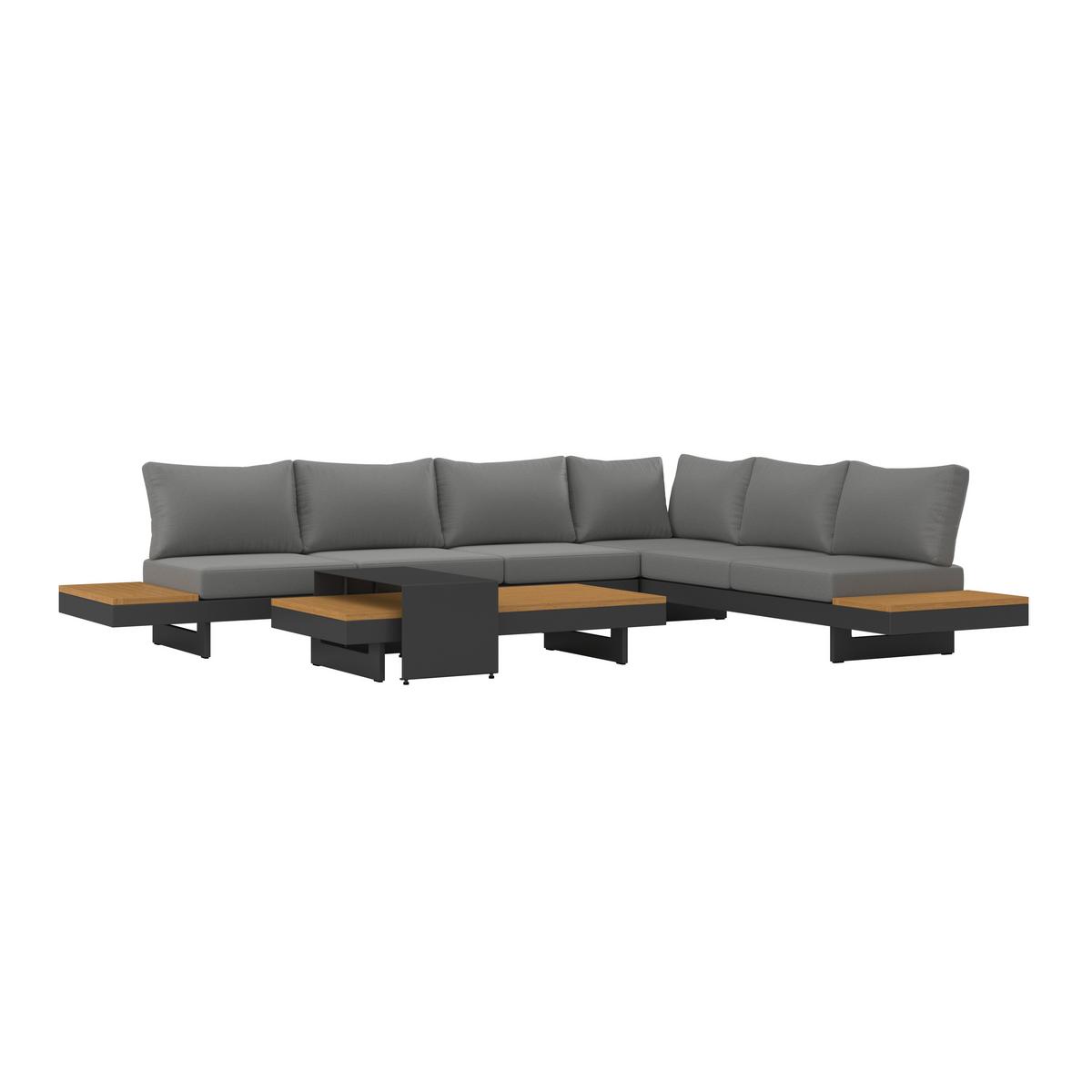 Zahradní sedací souprava AMAIA - šedá/tmavě šedá, Moderní, kov/dřevo (323/80/70cm) - Bessagi Garden
