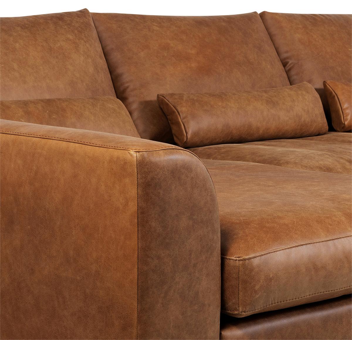 Ecksofa Berlin Cognac S: 172 cm - Cognac/Schwarz, Design, Leder (172/313cm) - Livetastic