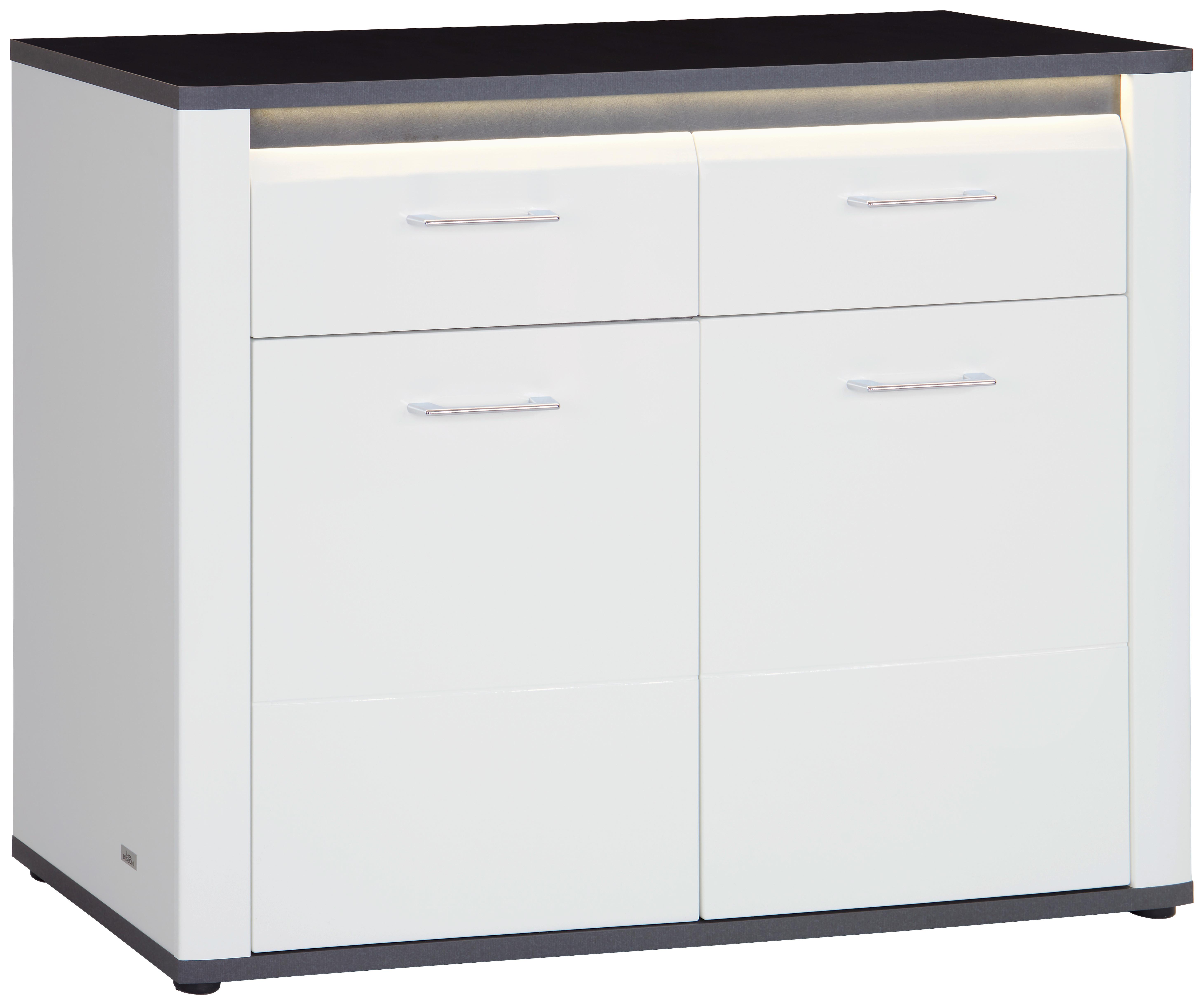 Kommode Mit Beleuchtung + Soft-Close 109cm Alassio, Weiß - Schwarz/Graphitfarben, MODERN, Holzwerkstoff (109/86,2cm) - Luca Bessoni