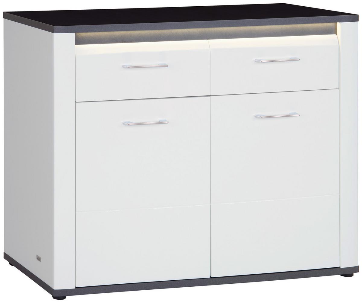 Kommode mit Beleuchtung + Soft-Close 109cm Alassio, Weiß - Schwarz/Graphitfarben, MODERN, Holzwerkstoff (109/86,2cm) - Luca Bessoni