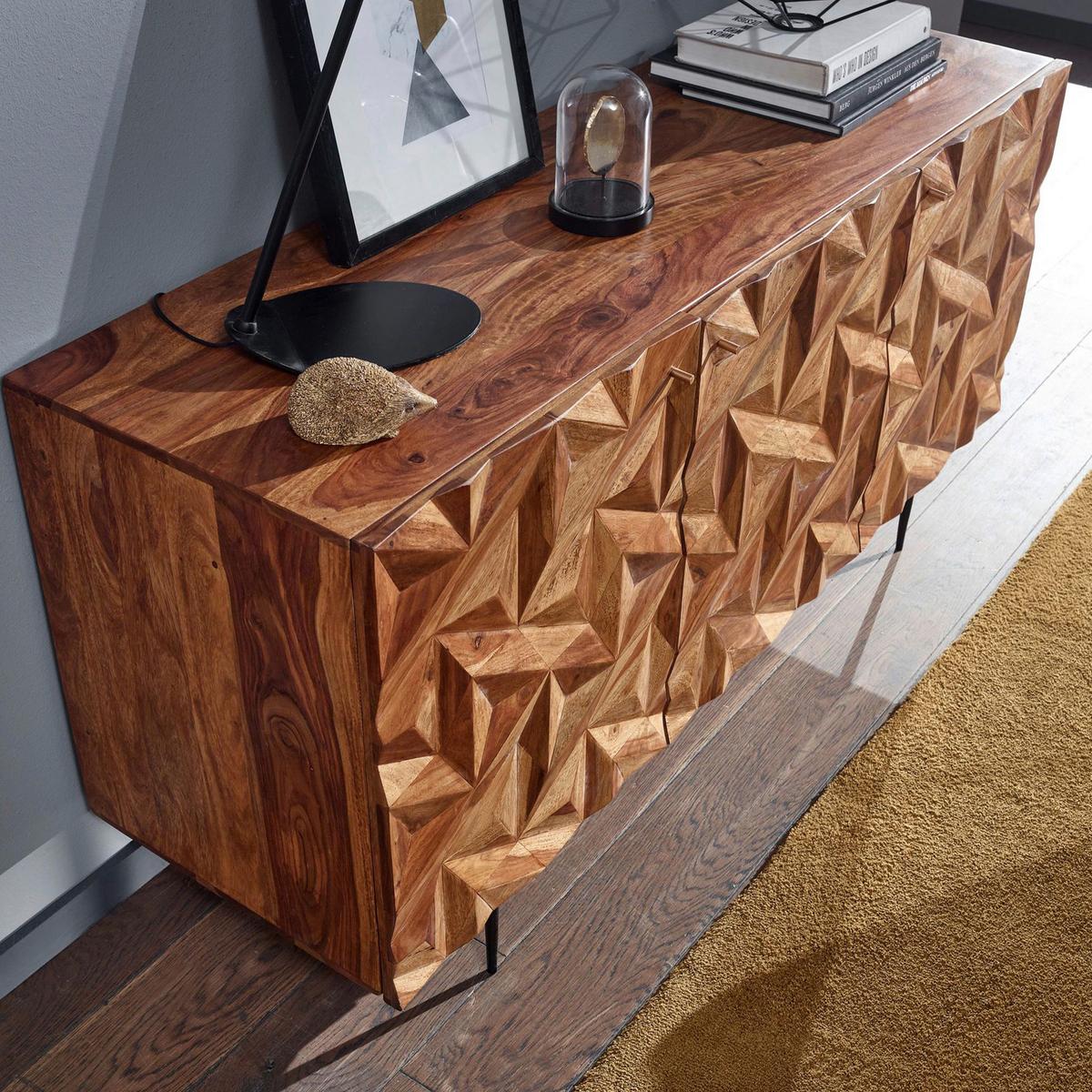 Sideboard Sheesham Sheeshamfarben B: 144 cm - Sheeshamfarben/Schwarz, Design, Holz (144/72/47cm) - MID.YOU