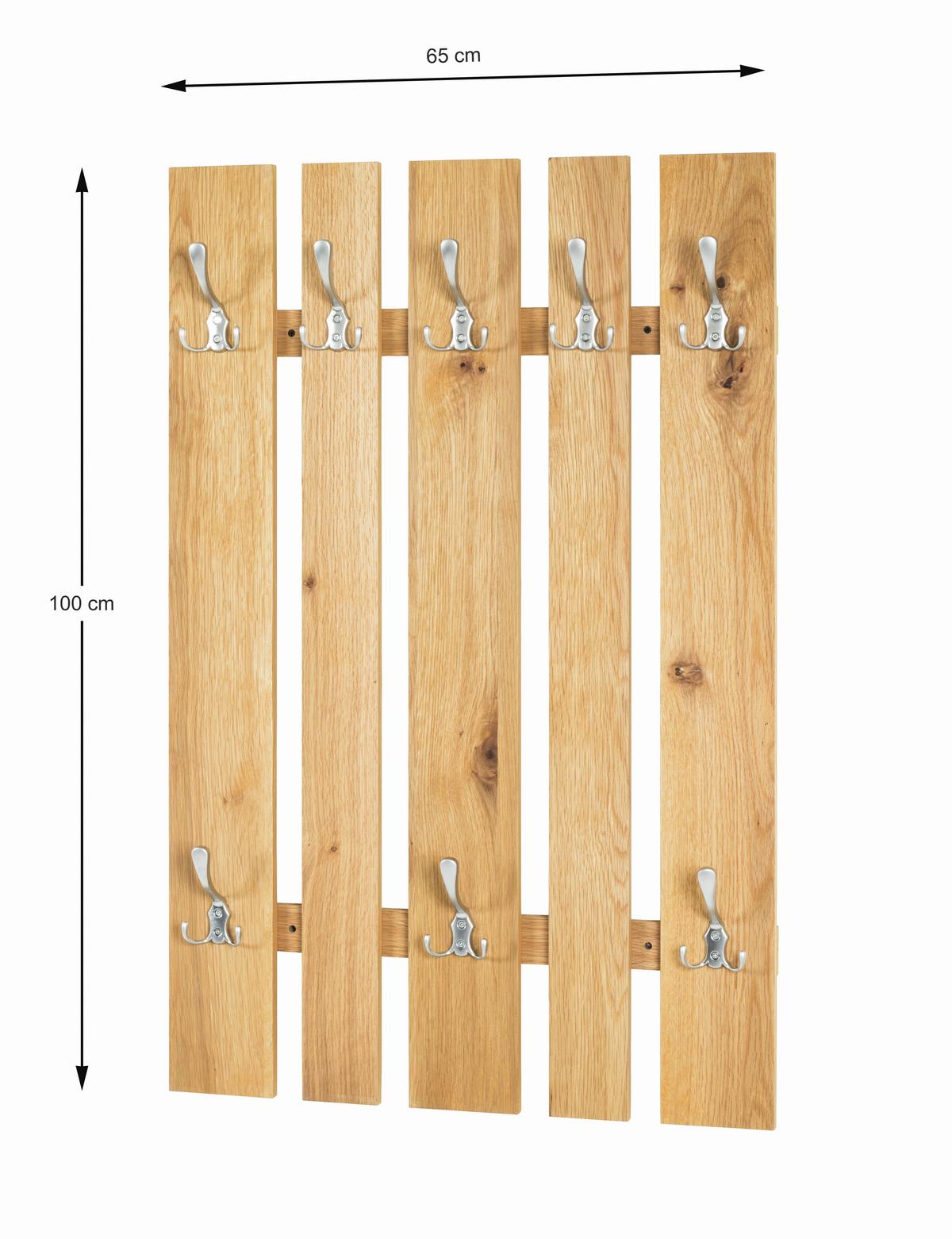 Wandgarderobe Merit Eiche-/Alufarben B: 65cm - Eichefarben/Alufarben, Basics, Holz/Holzwerkstoff (65/9/100cm) - Livetastic