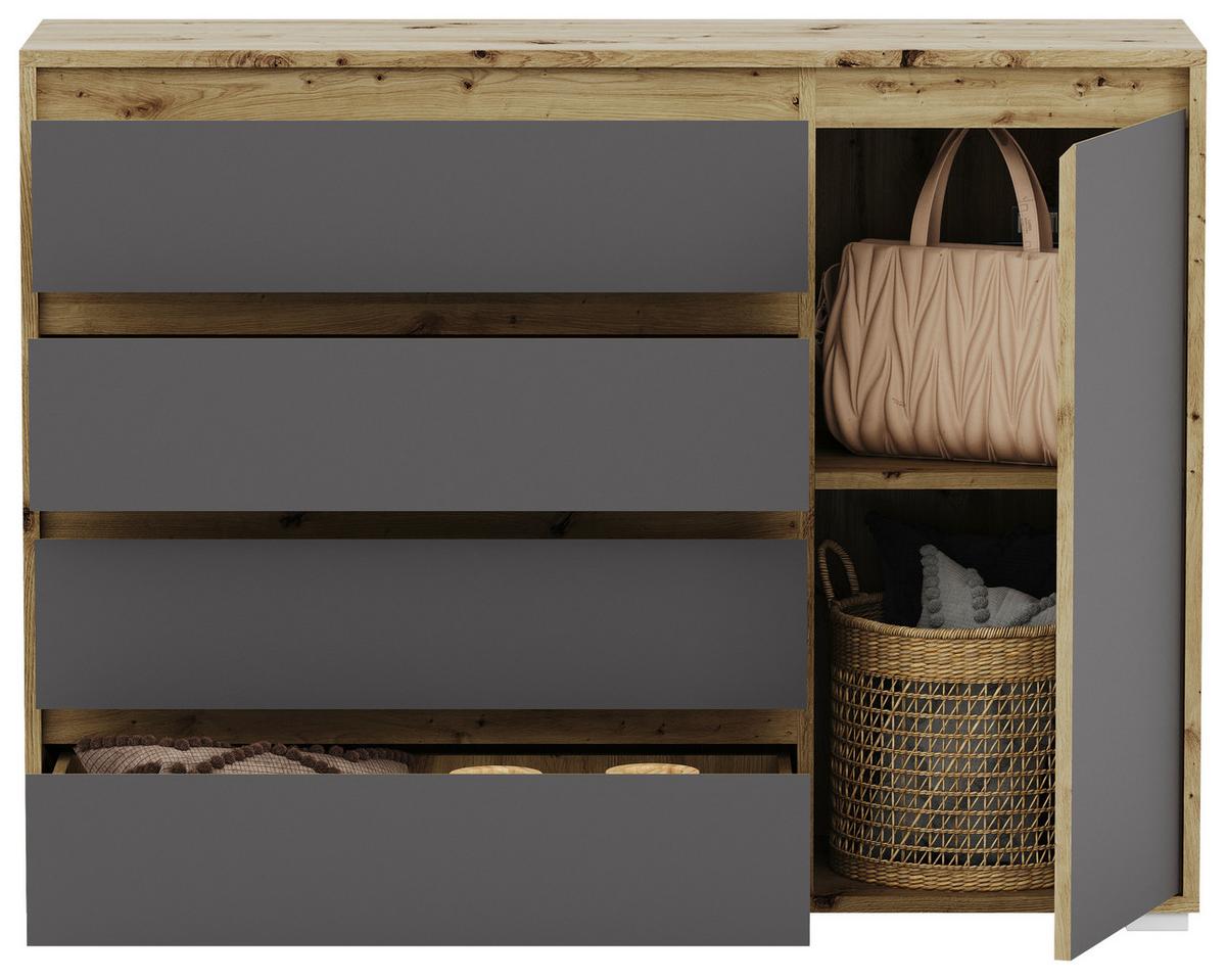 Kommode grifflos B: 113 cm Torino Eiche Dekor/Grau - Eichefarben/Silberfarben, MODERN (113/85/35cm)