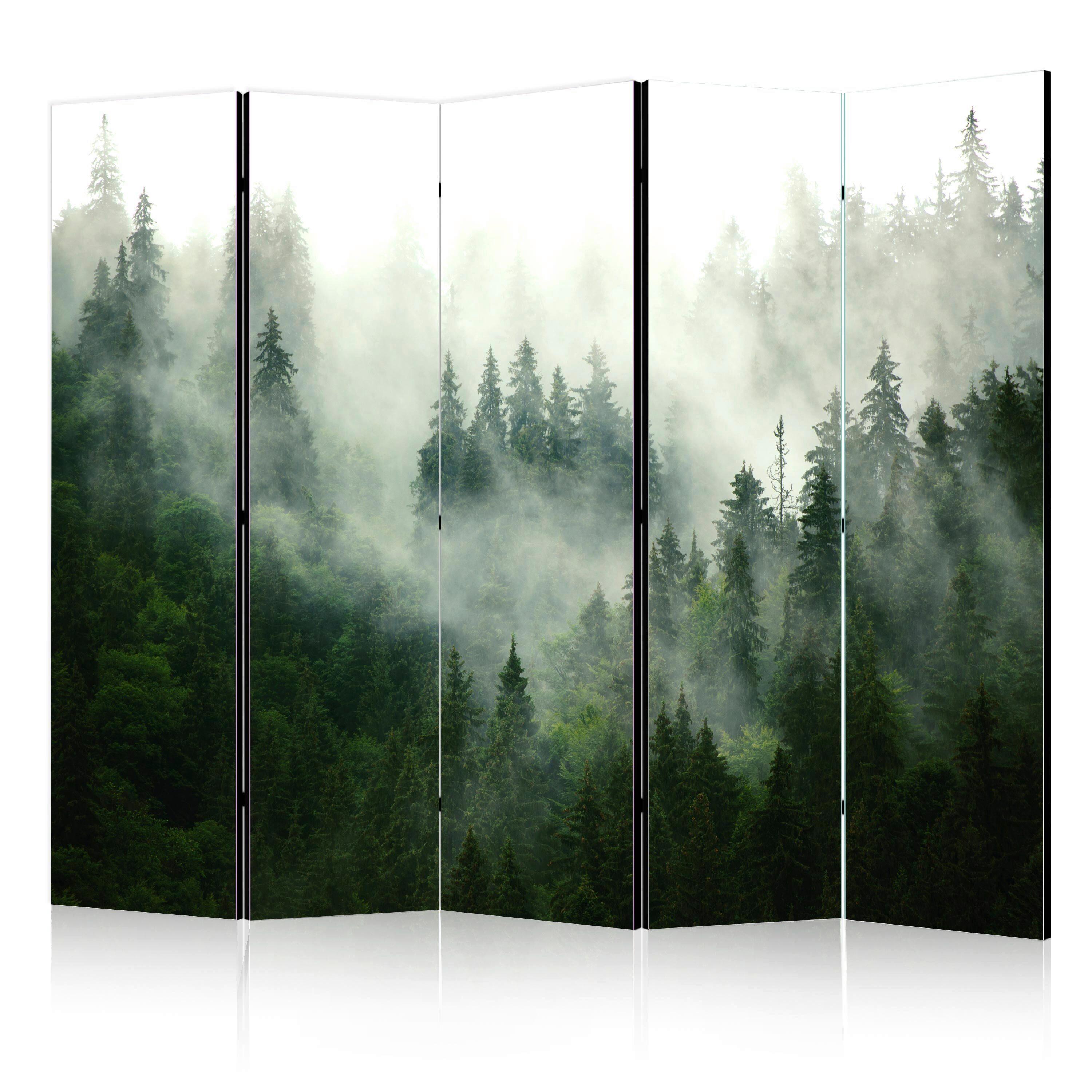 JEDNOSTRANNÝ PARAVÁN LES - lesná zelená/šalviovozelená, Basics, drevo/textil (225/172/3cm) - artgeist