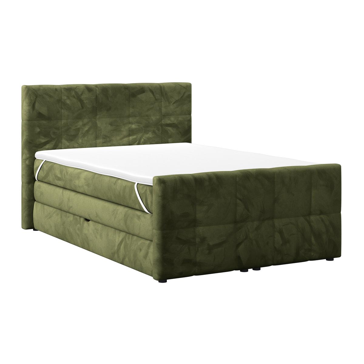 Boxspringbett mit Topper und Bettkasten 140x200 cm Medino - Dunkelgrün, KONVENTIONELL, Holz/Holzwerkstoff (140/200cm) - Luca Bessoni