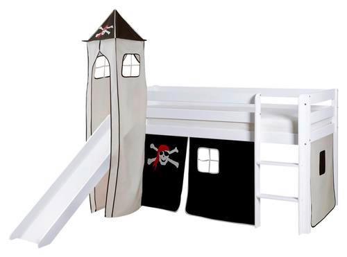 Spielbett Kasper Schwarz/weiß Kiefer Massiv 90 Cm Turm - Schwarz/Weiß, Natur, Holz (90/200cm) - MID.YOU