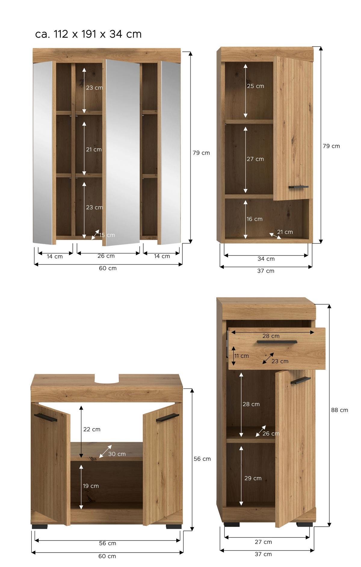 Badezimmer Scout Eiche Artisan Dekor B: 97cm - Schwarz/Eiche Artisan, Trend, Glas/Holzwerkstoff (97cm) - MID.YOU