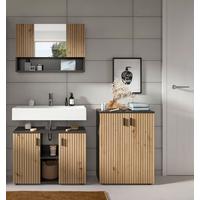 Badezimmer Mone Eiche Dekor B: 140cm - Schwarz/Eiche Artisan, Basics, Holzwerkstoff (140/189/30cm) - MID.YOU