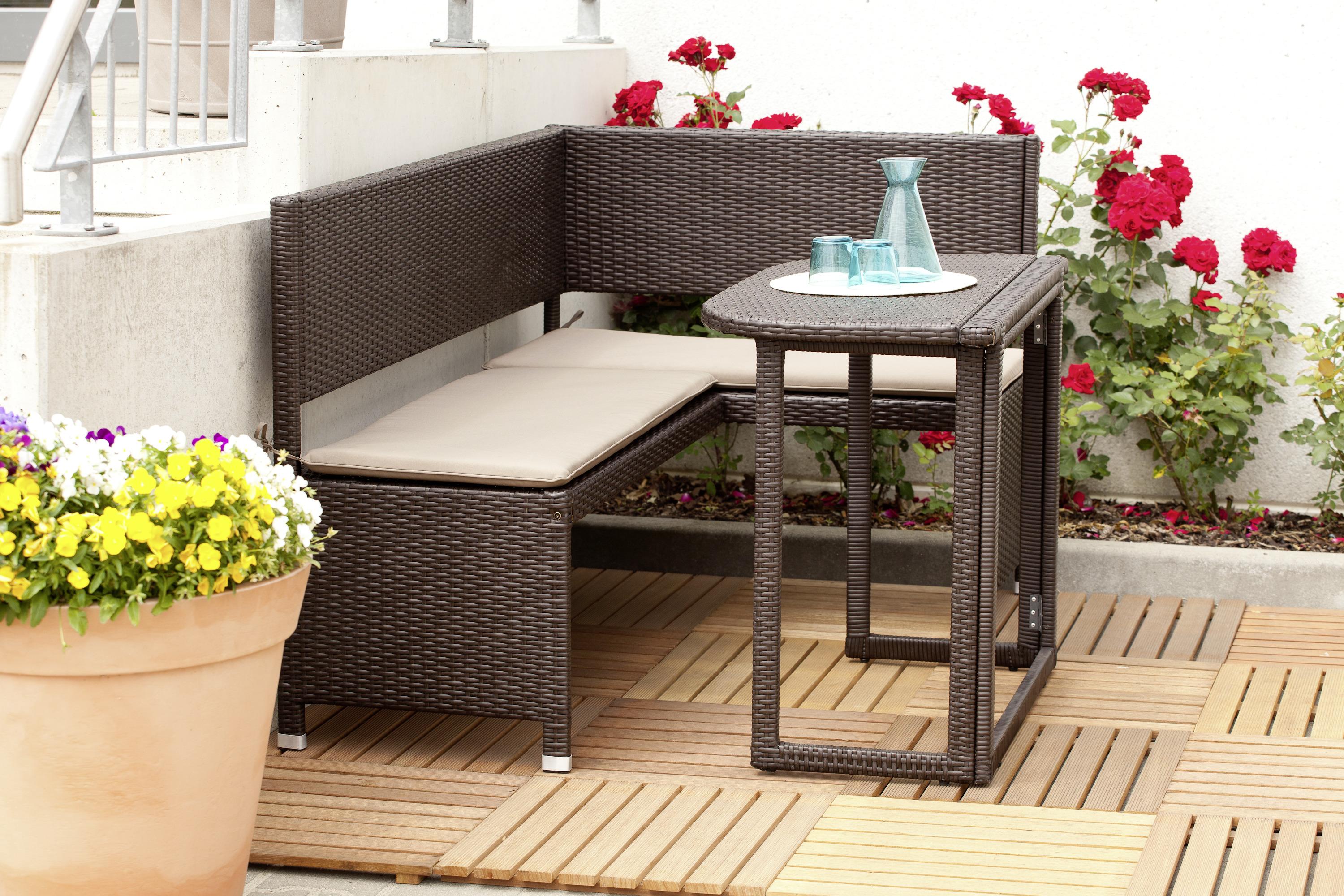 Gartenbank Kunststoff 2-Sitzer Eckbank - Beige/Braun, KONVENTIONELL, Kunststoff/Textil (100/148cm) - Gardenson