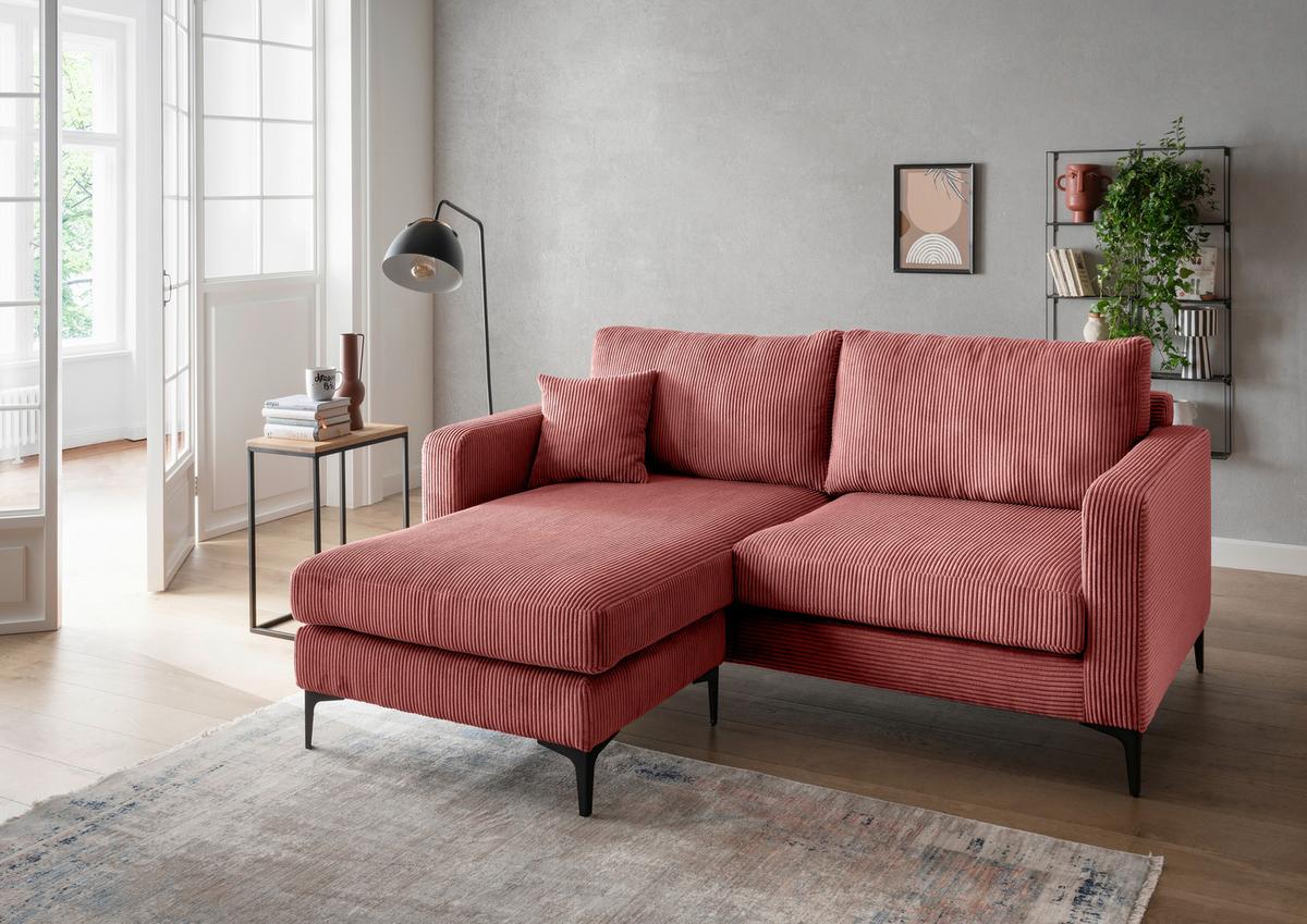 Ecksofa Eliza, Koralle S: 204x153 cm - Koralle/Schwarz, Basics, Textil (204/153cm) - Livetastic