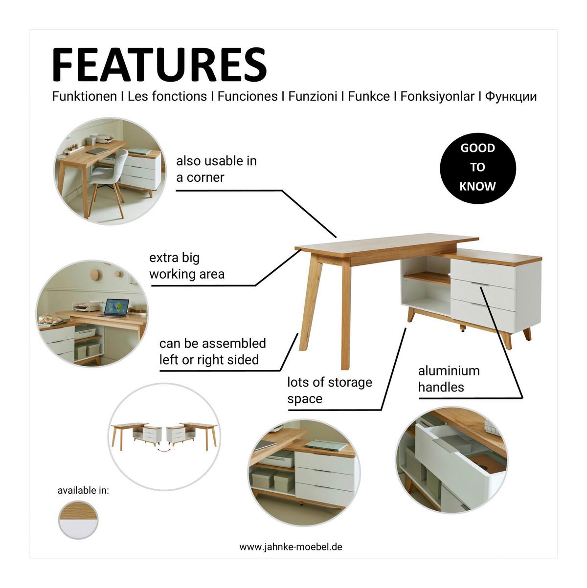 Eckschreibtisch Libre D 240 E - Eichefarben/Weiß, KONVENTIONELL, Holzwerkstoff (140/118/76cm) - Livetastic