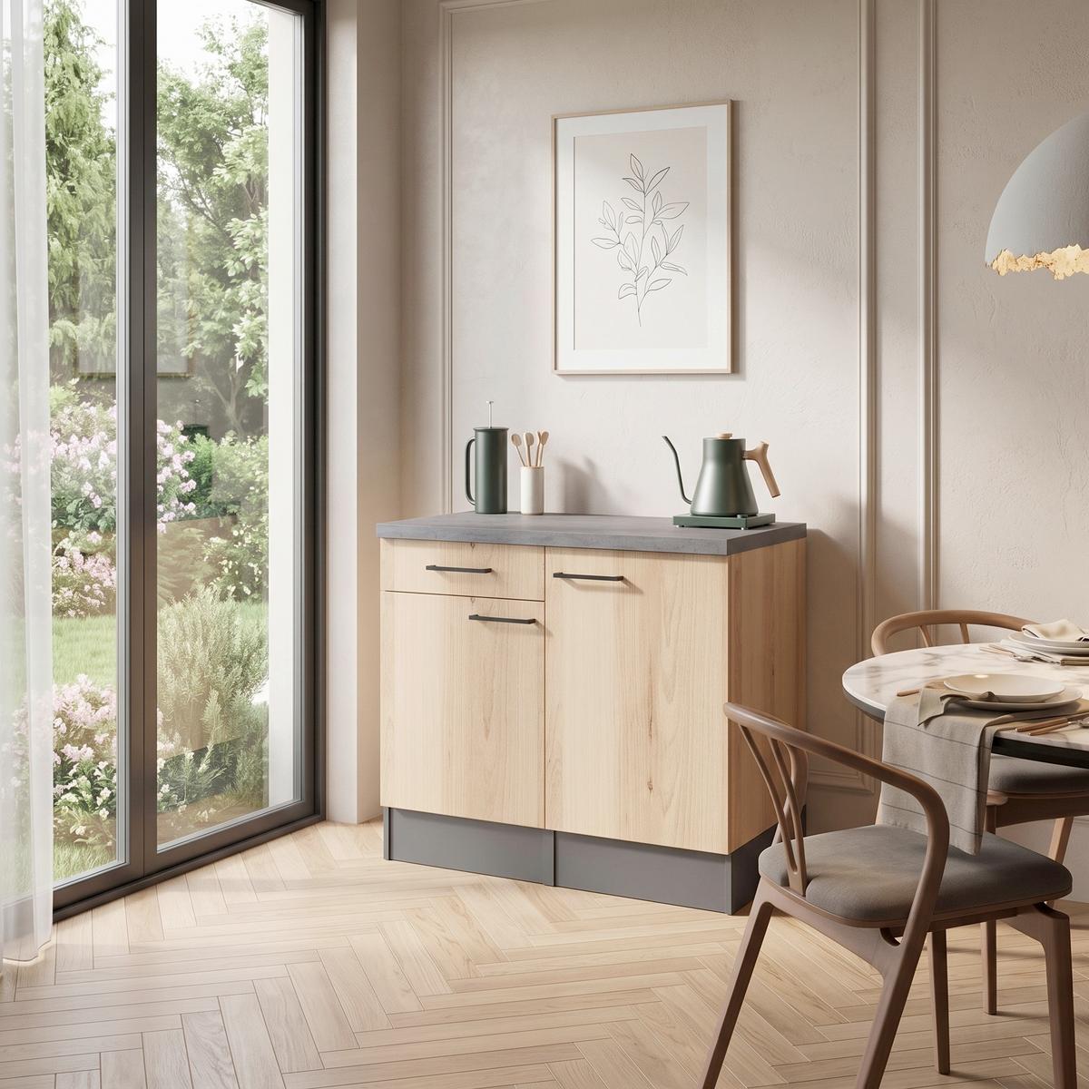 BUFFET Oliver, Grau Artisan B: 100cm - Eiche Artisan/Grau, Trend, Holzwerkstoff (100/90/60cm) - Respekta