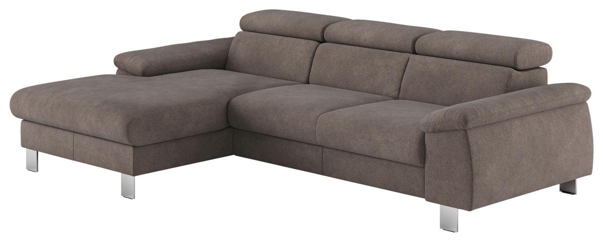 Ecksofa Micky, Dunkelgrau S:166x244 cm - Chromfarben/Dunkelgrau, Design, Textil (166/244cm) - Livetastic