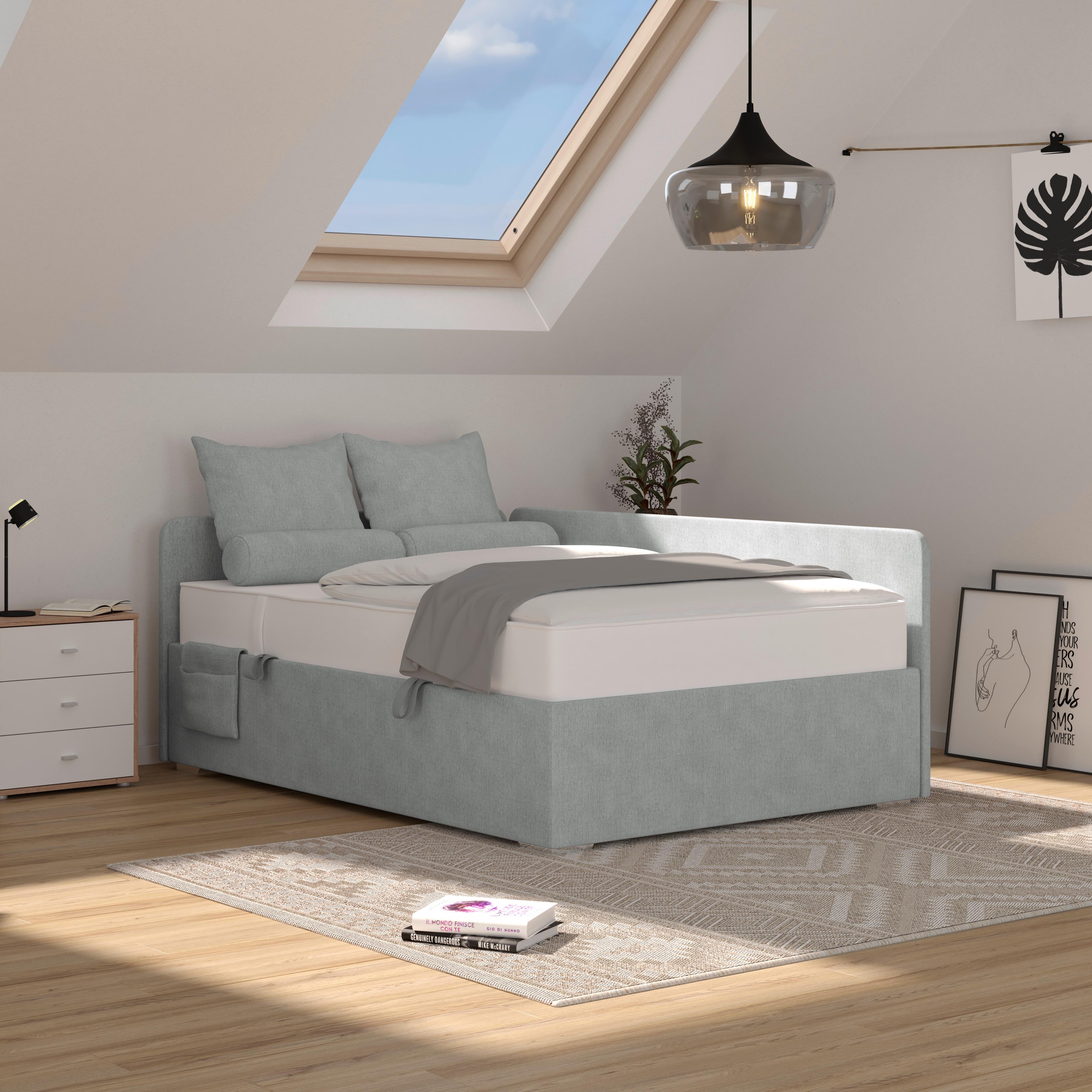 Kárpitozott Ágy Remi 120/200cm - ezüstszínű/sötétszürke, Modern, textil/fa (120/200cm)