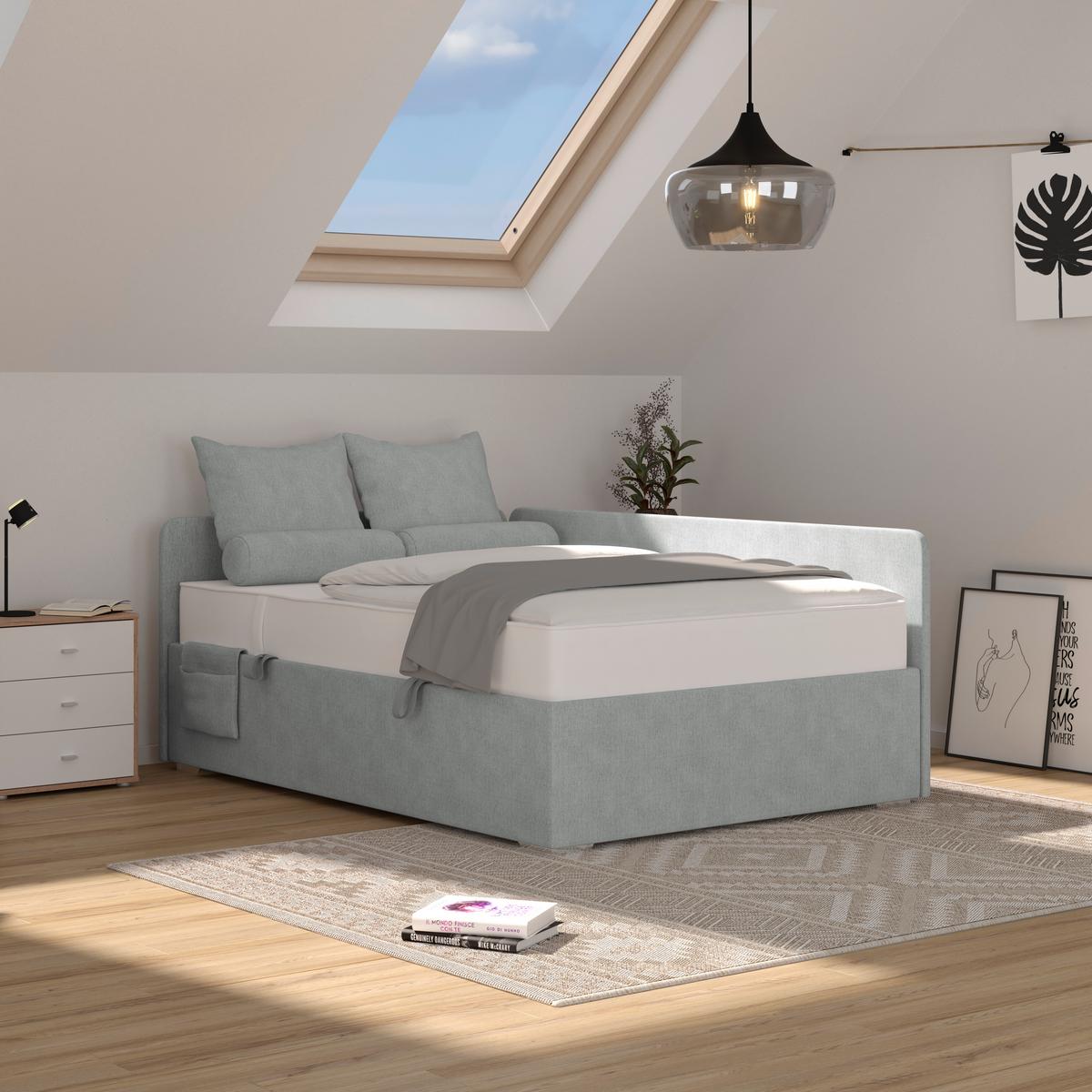 Kárpitozott Ágy Remi 120/200cm - ezüstszínű/sötétszürke, Modern, textil/fa (120/200cm)