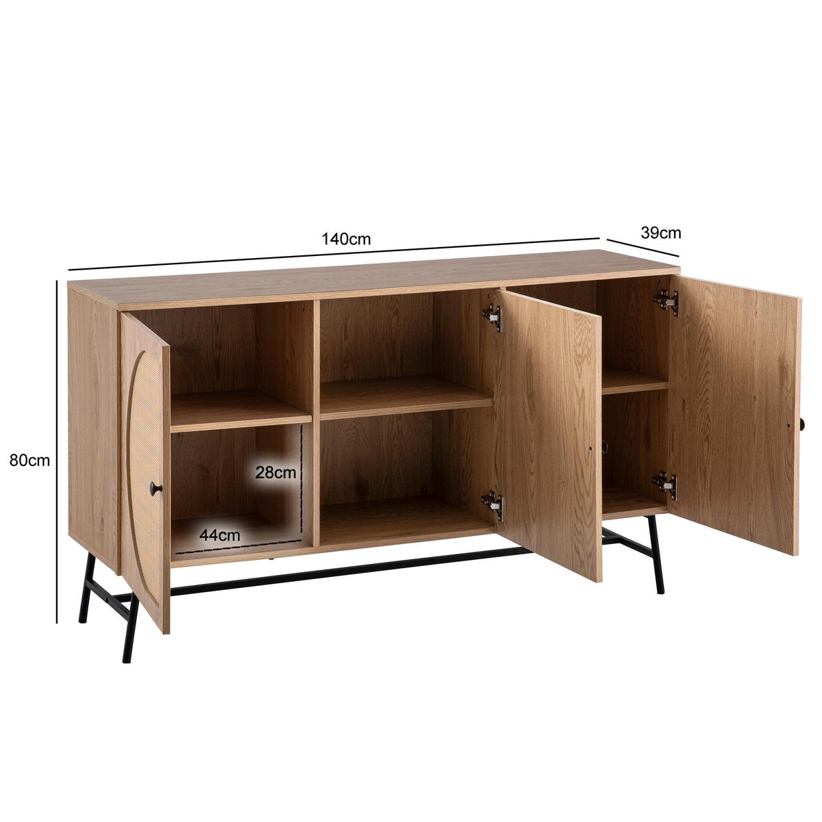 Sideboard Eichefarben Dekor B: 140 Cm - Eichefarben/Schwarz, Design, Holzwerkstoff (140/80/39cm) - MID.YOU