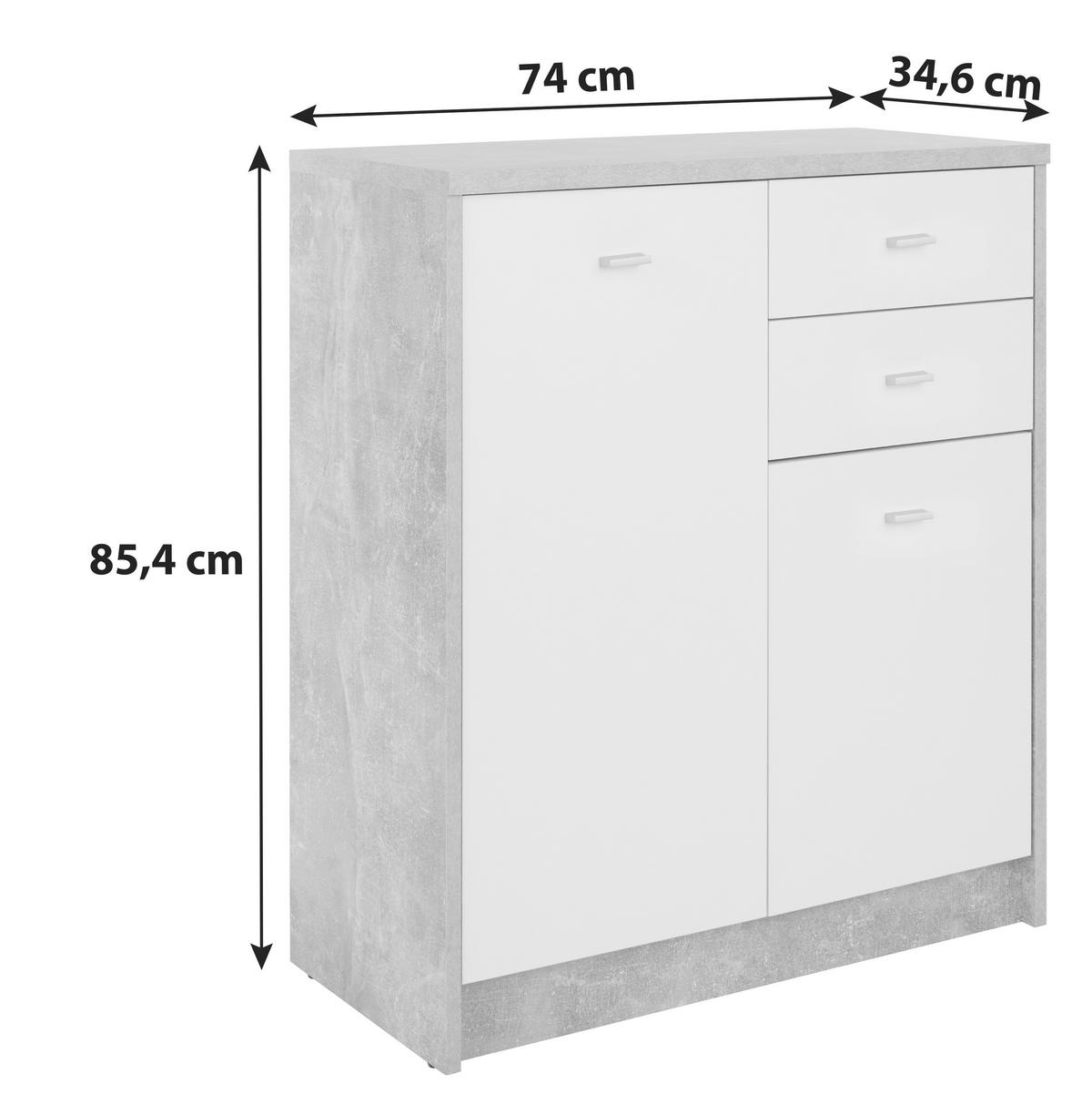 Komoda 4-YOU NEW - bílá/barvy dubu, Moderní, kompozitní dřevo/plast (74/85,4/34,6cm)