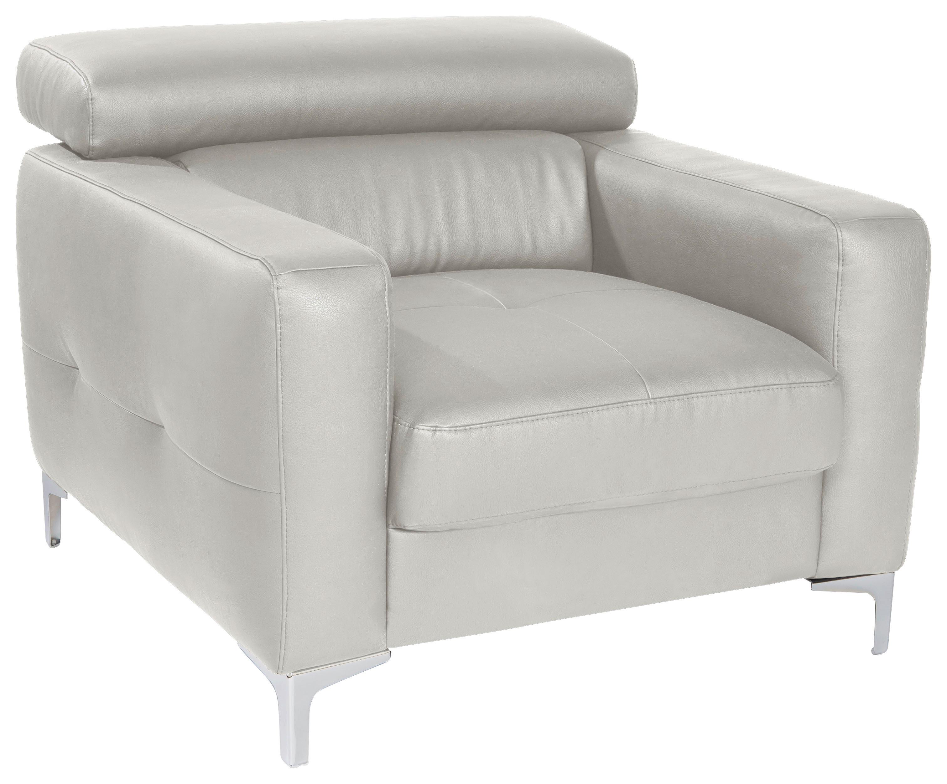 Polstersessel Sammy Hellgrau Leder - Chromfarben/Weiß, Design, Leder (99/78-92/106cm) - Livetastic