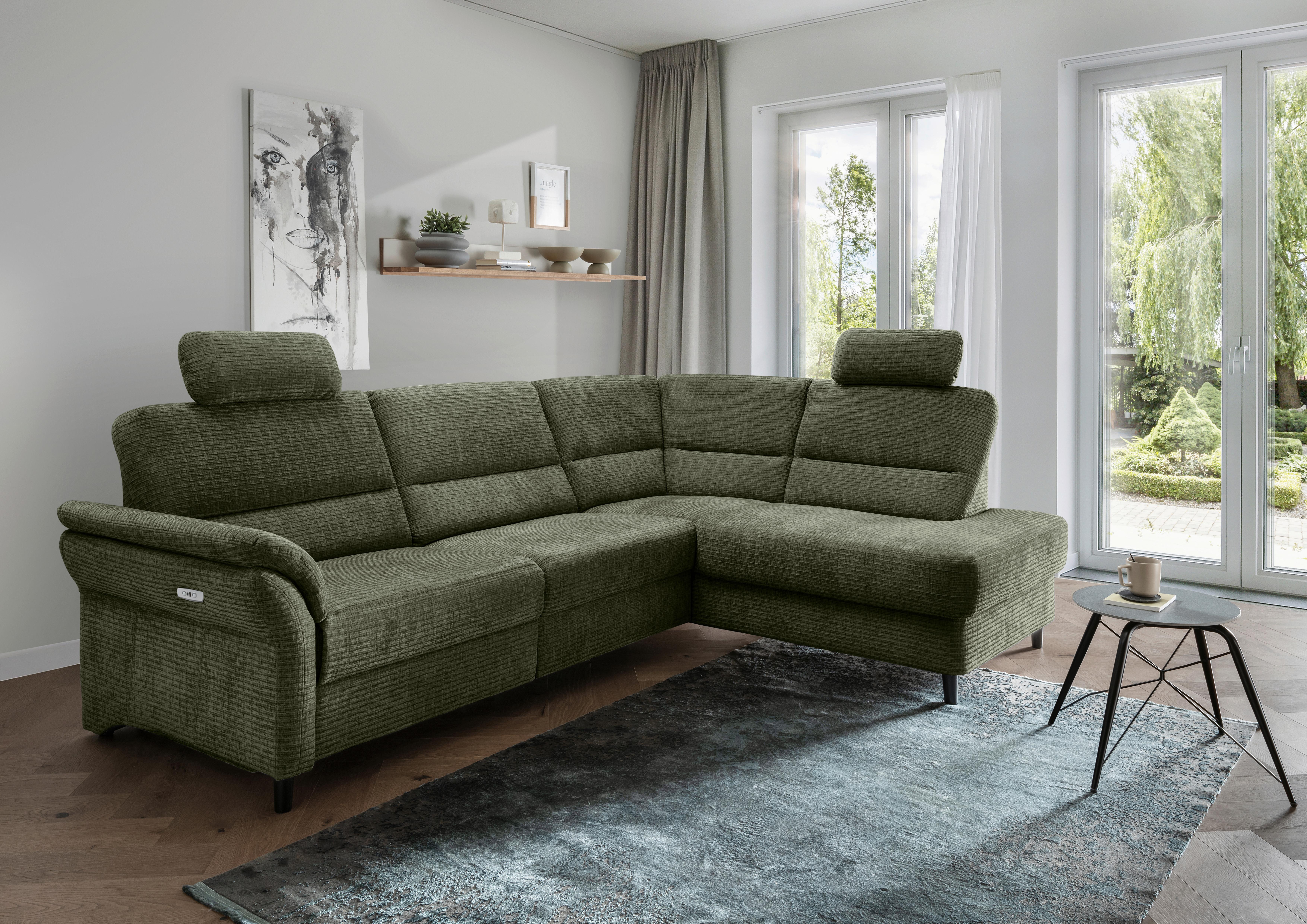 Ecksofa Cavoli Olivgrün Relaxfunktion S: 266x190 cm - Schwarz/Olivgrün, MODERN, Textil (266/190cm) - Livetastic