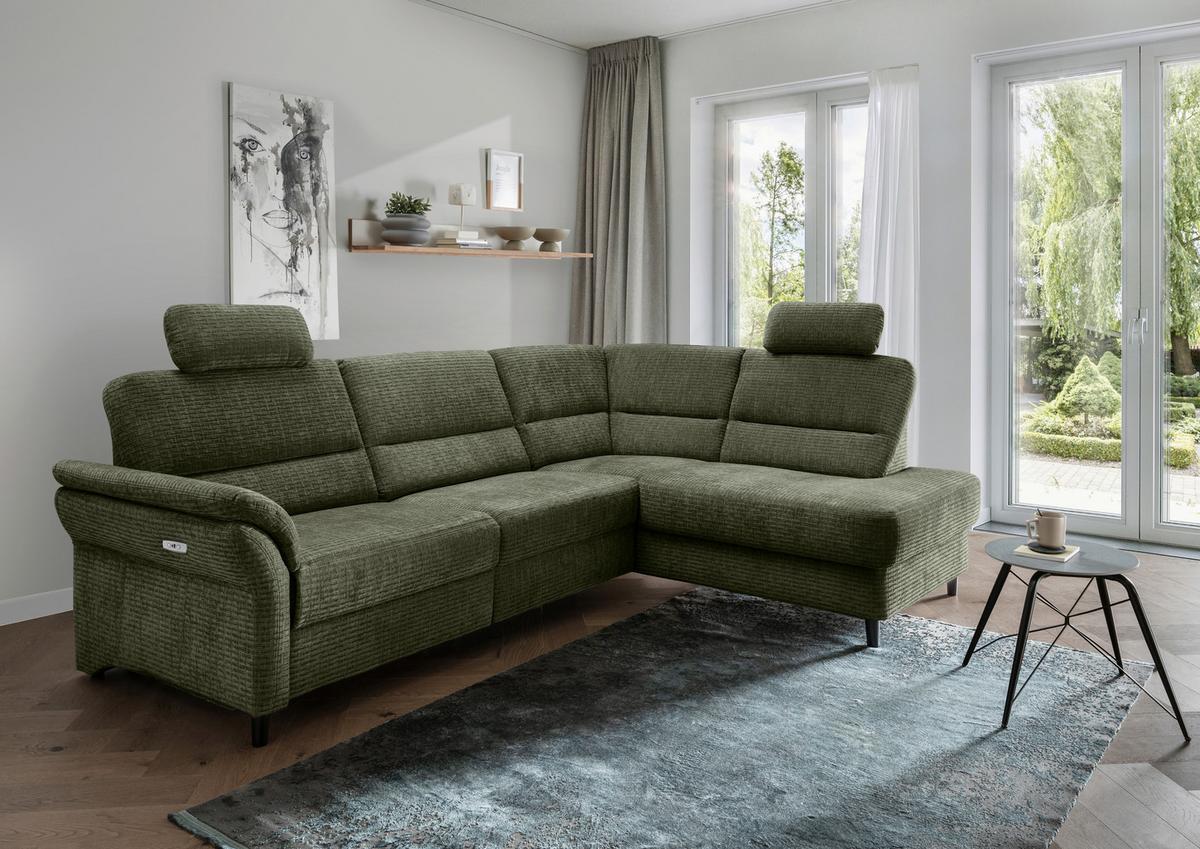 Ecksofa Cavoli Olivgrün Relaxfunktion S: 266x190 cm - Schwarz/Olivgrün, MODERN, Textil (266/190cm) - Livetastic
