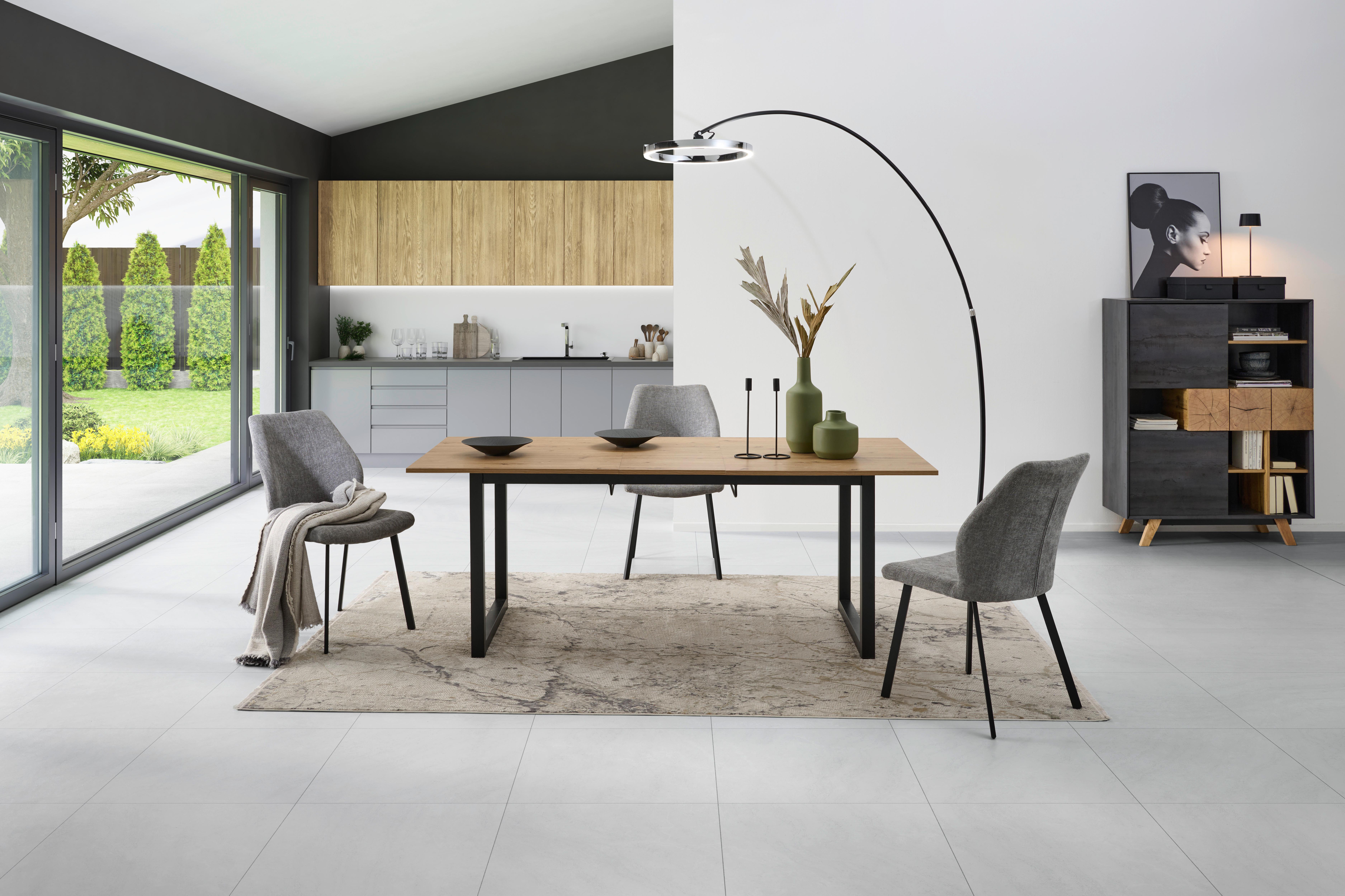 Ausziehtisch Dean 160 Az 160-200x76x90 Cm Eiche - Schwarz/Eiche Artisan, KONVENTIONELL, Holzwerkstoff/Metall (160-200/90/76cm) - MID.YOU