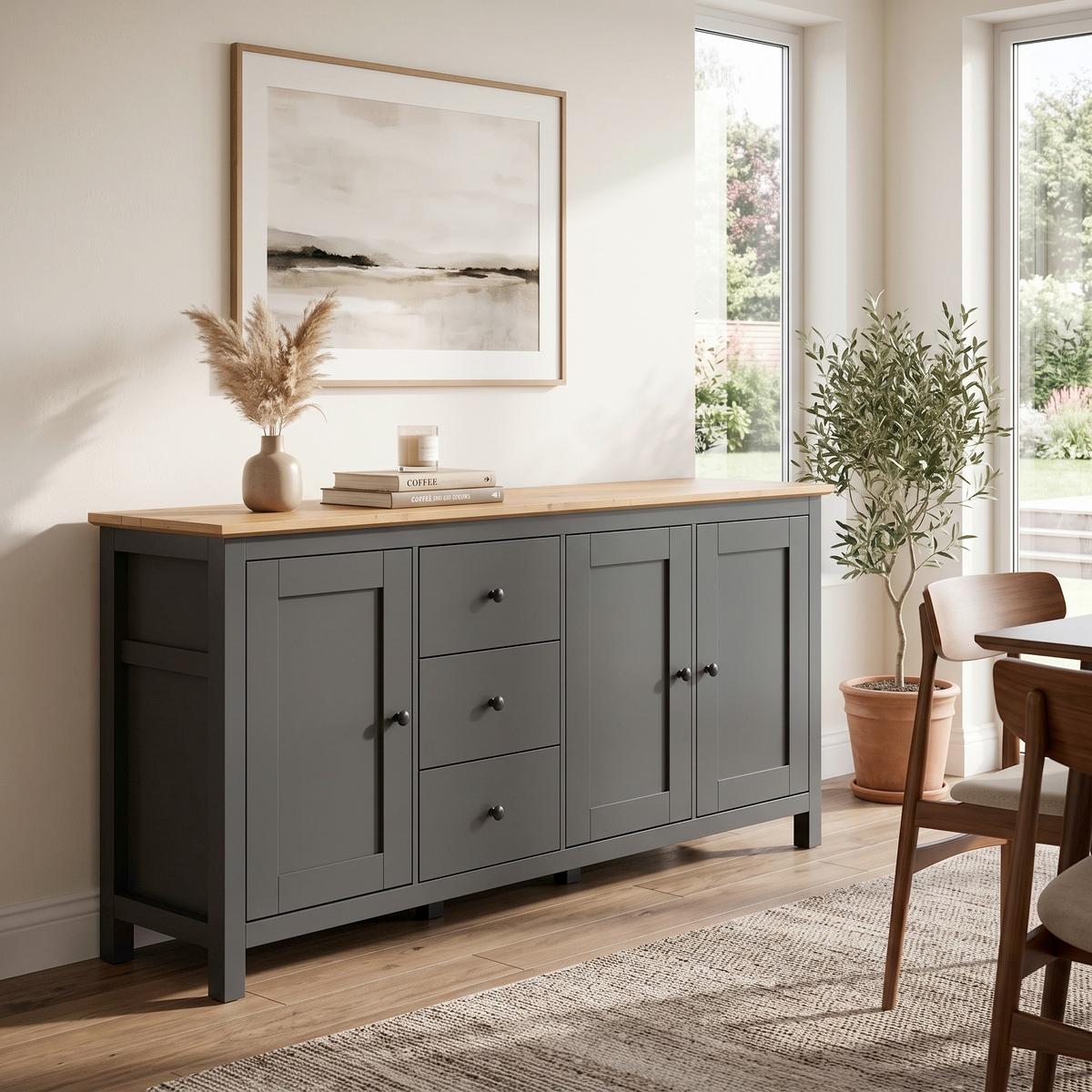 SIDEBOARD HESEN CHEST OF DRAWERS - Graphitfarben/Eiche Artisan, Design, Holzwerkstoff (199/96/44cm)