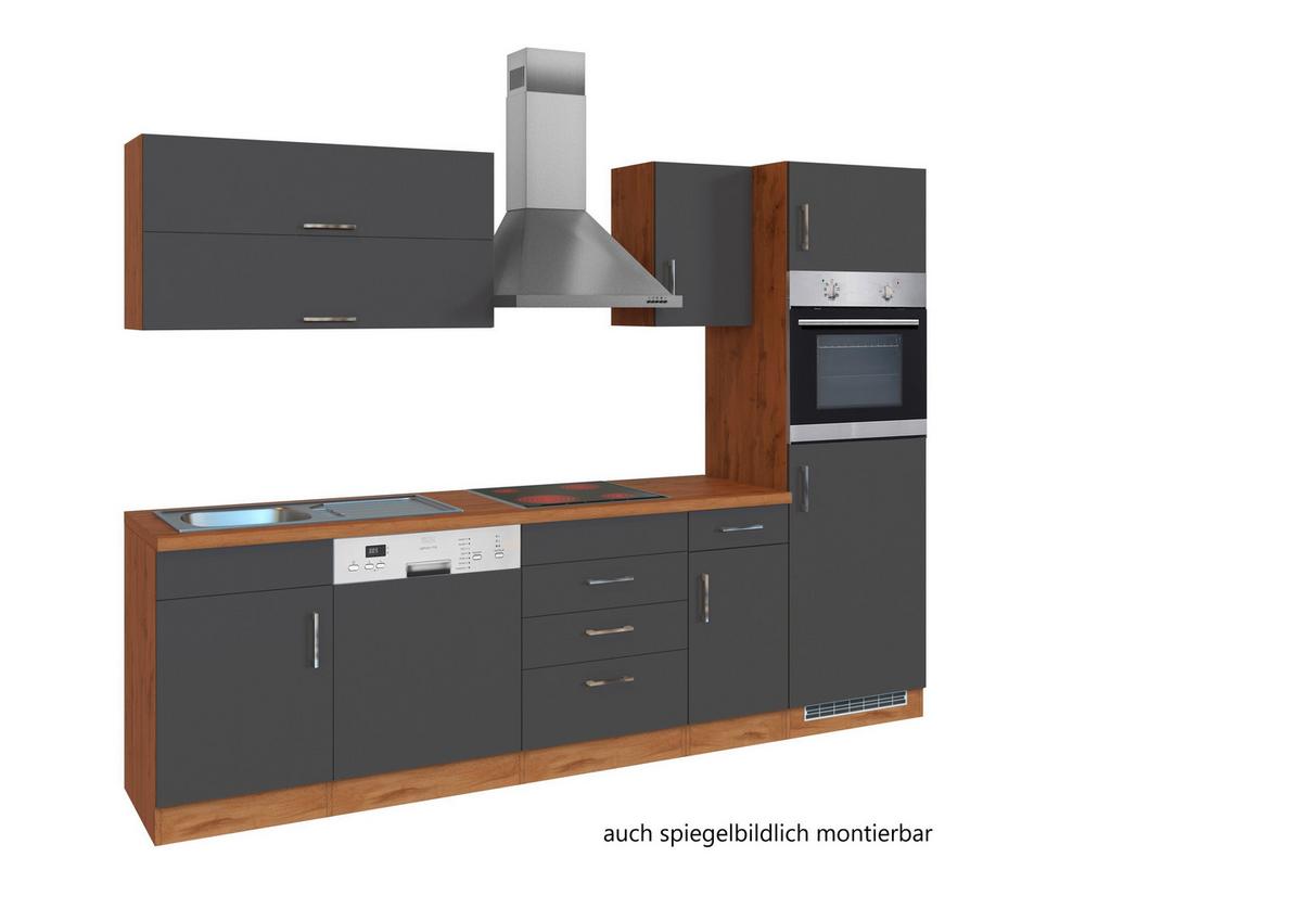 Küchenzeile Sorrento Mit Geräten B: 270 cm Anthrazit - Anthrazit/Eiche Wotan, MODERN, Holzwerkstoff (270cm) - Held