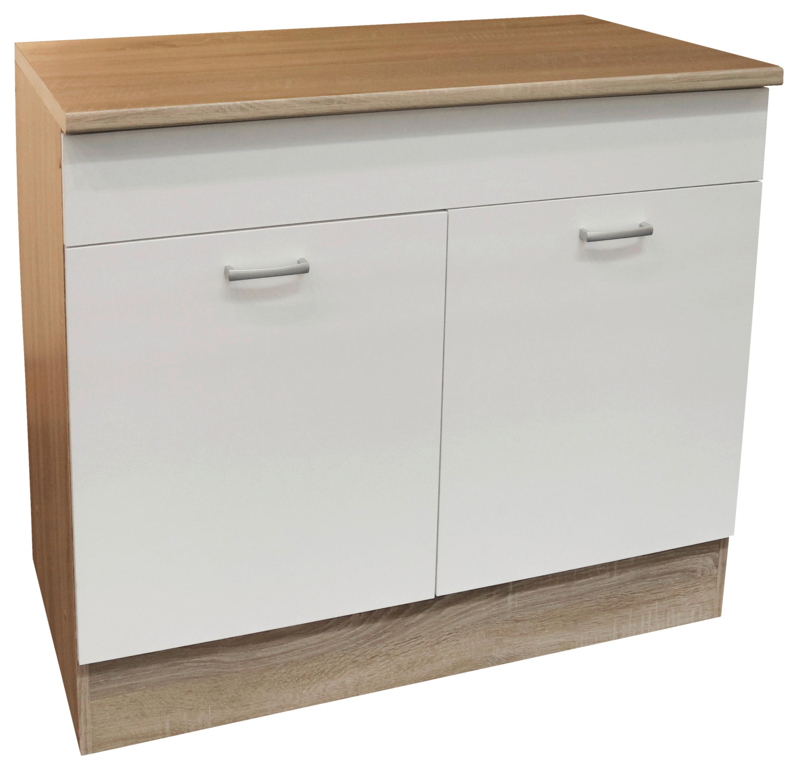 Spülenschrank Andy B: 100 Cm Weiß/eiche + Arbeitsplatte