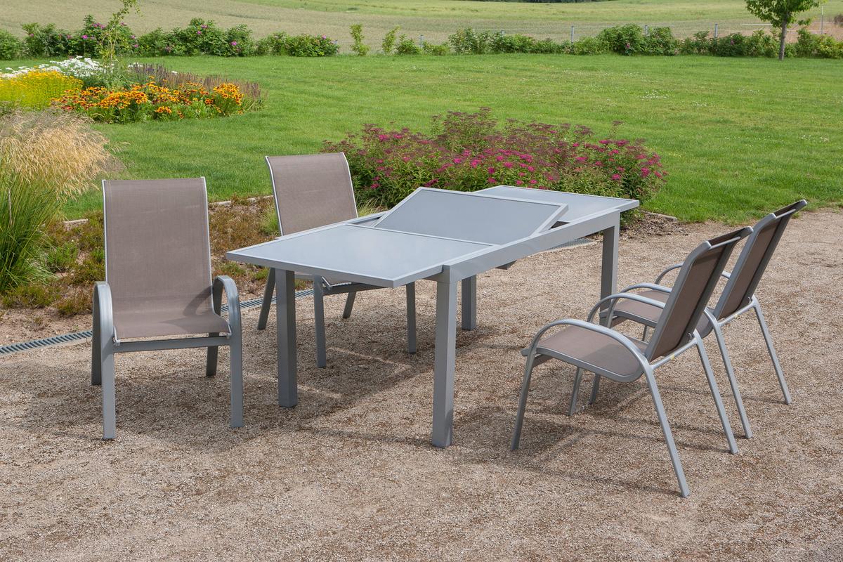 Gartenmöbel Set 5-Tlg. Amalfi aus Metall/Textil - Taupe/Silberfarben, MODERN, Textil/Metall - Gardenson
