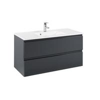 Waschbecken mit Unterschrank Cardiff B: 100cm Graphit Dekor - Graphitfarben/Weiß, Design, Holzwerkstoff/Stein (100cm) - Held