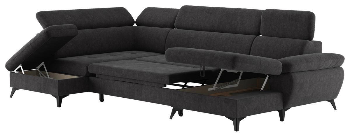 Wohnlandschaft Hudson Mit Schlaffunktion Dunkelgrau - Schlammfarben/Dunkelgrau, Textil (207/324/166cm) - MID.YOU
